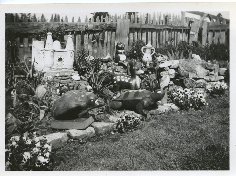Sophie King’s yard, filled with her sculptures.