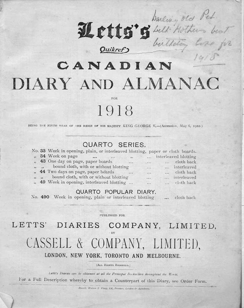 1918 diary cover